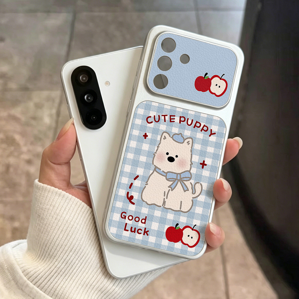 Blue Plaid Puppy Pattern Phone - Phone Cases Leather 评论和价格