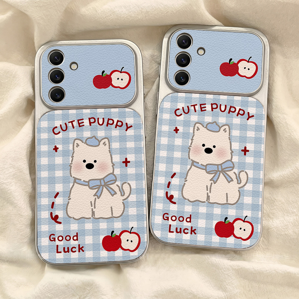 Blue Plaid Puppy Pattern Phone - Phone Cases Leather 评论和价格