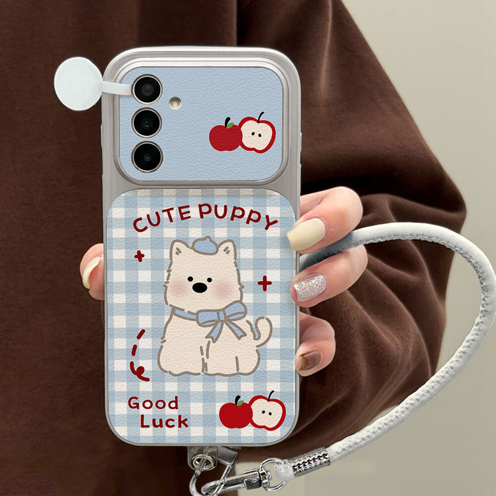 Blue Plaid Puppy Pattern Phone - Phone Cases Leather 评论和价格