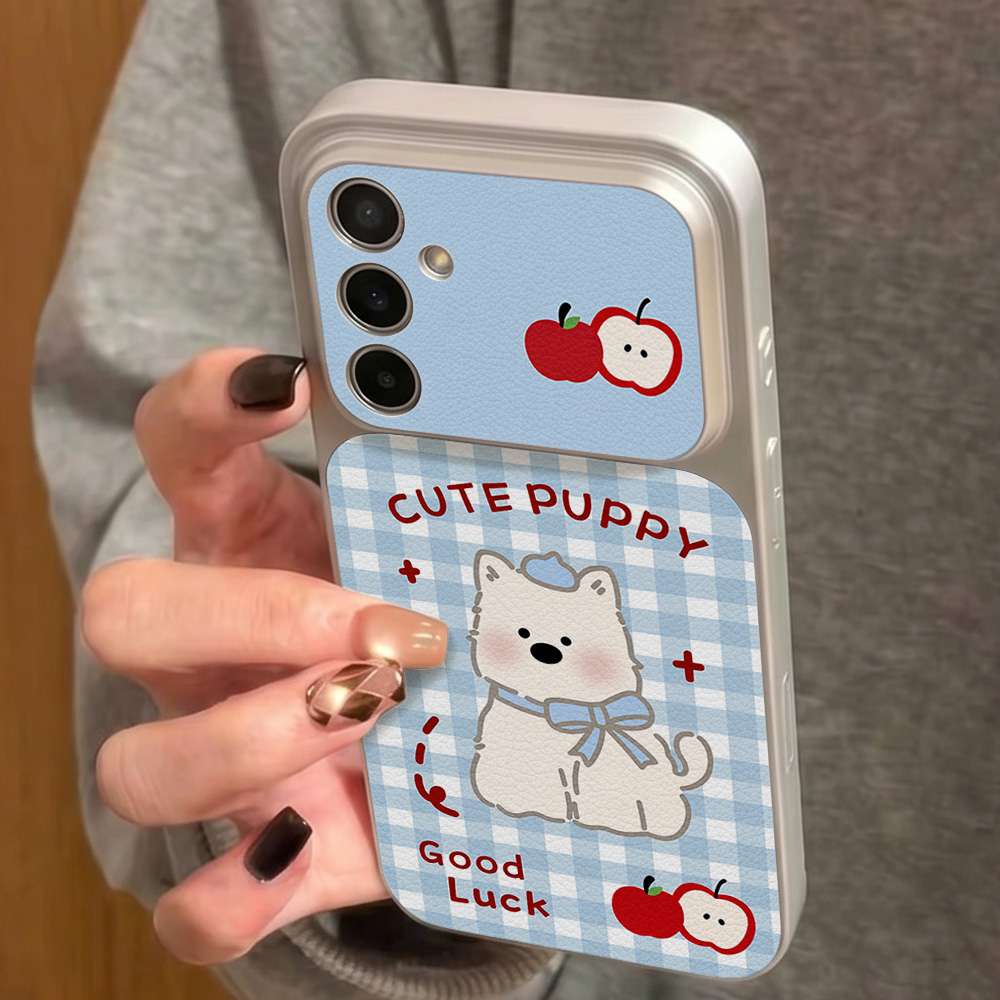 Blue Plaid Puppy Pattern Phone - Phone Cases Leather 评论和价格