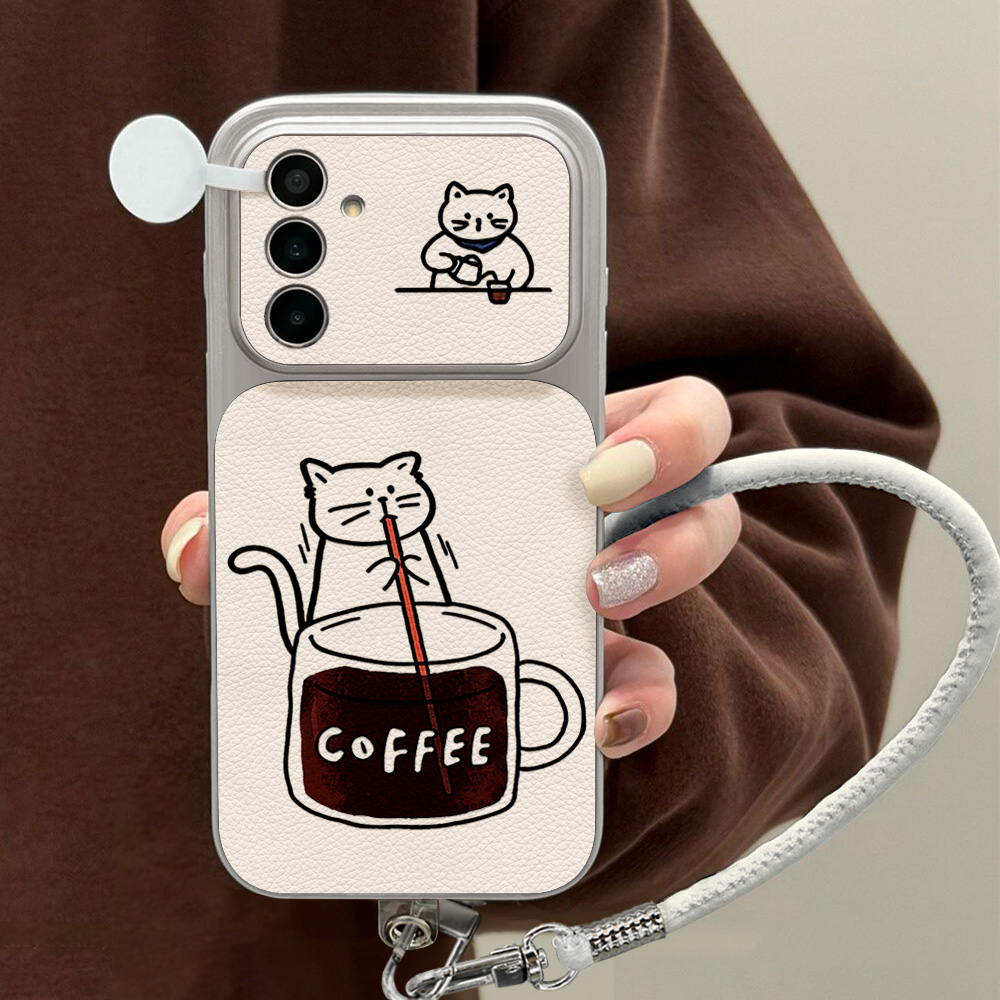 Coffee Cute Cat Phone Case For - Phone Cases Leather 评论和价格