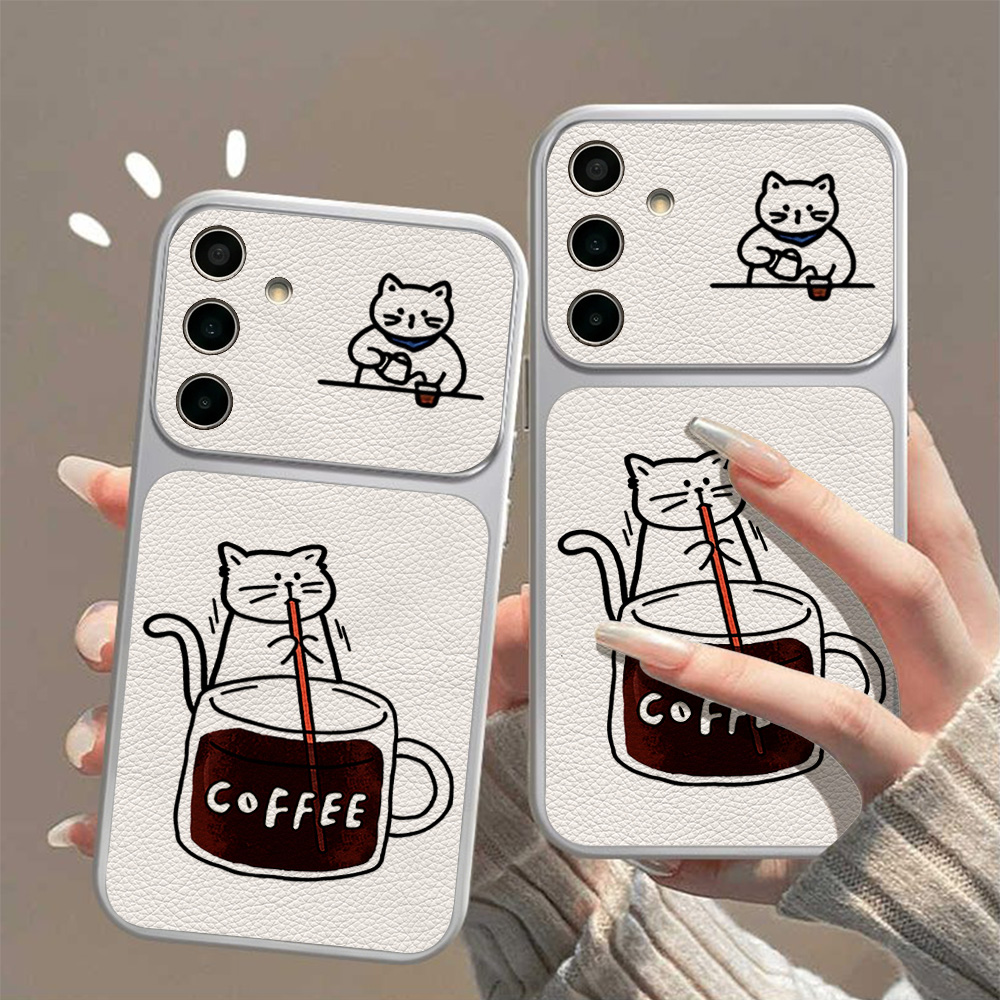 Coffee Cute Cat Phone Case For - Phone Cases Leather 评论和价格