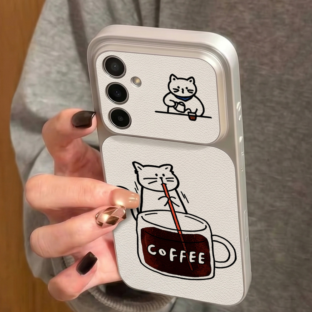 Coffee Cute Cat Phone Case For - Phone Cases Leather 评论和价格