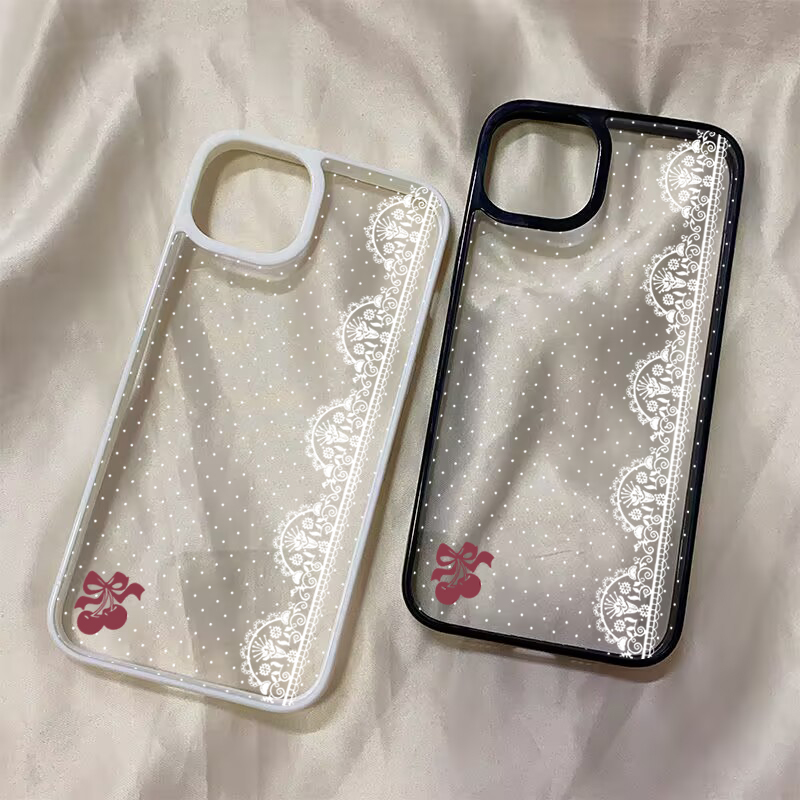 Cute Cherry Bow White Lace Pol - Phone Cases Xr Cute 评论和价格