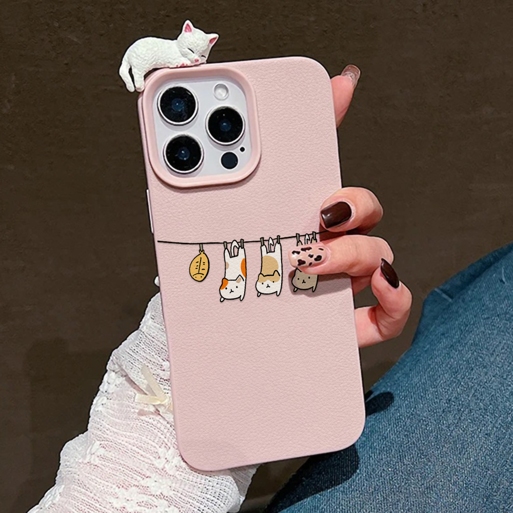 3D Cute Cartoon Cat Leather Ca - Phone Cases Leather 评论和价格
