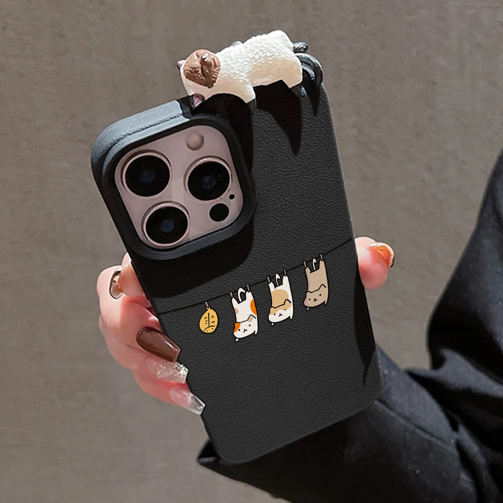 3D Cute Cartoon Cat Leather Ca - Phone Cases Leather 评论和价格